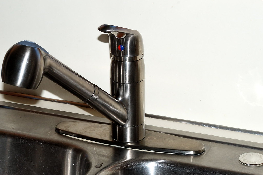 Modern stainless steel kitchen mixer tap